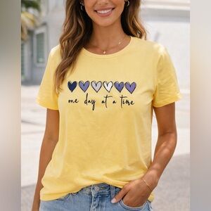 Yellow T-Shirt with Heart Design-   Size L